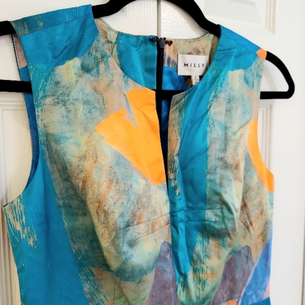 MILLY Dress, NEW! Size 2, SILK,‎ Abstract, colorful sheath - Picture 7 of 13